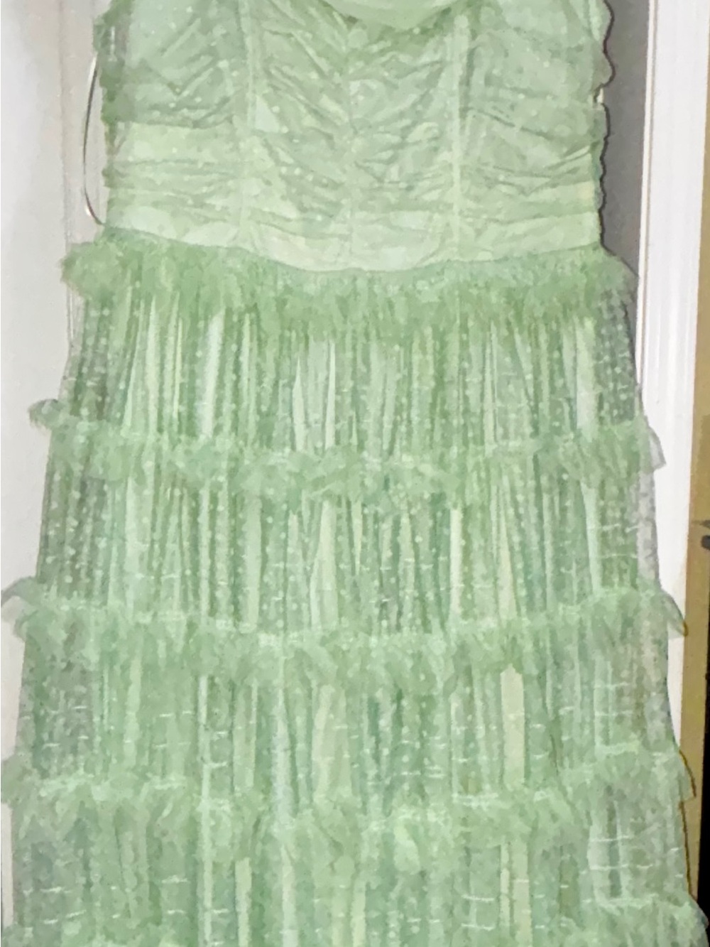 Unique Vintage mint green tiered ruffle dress